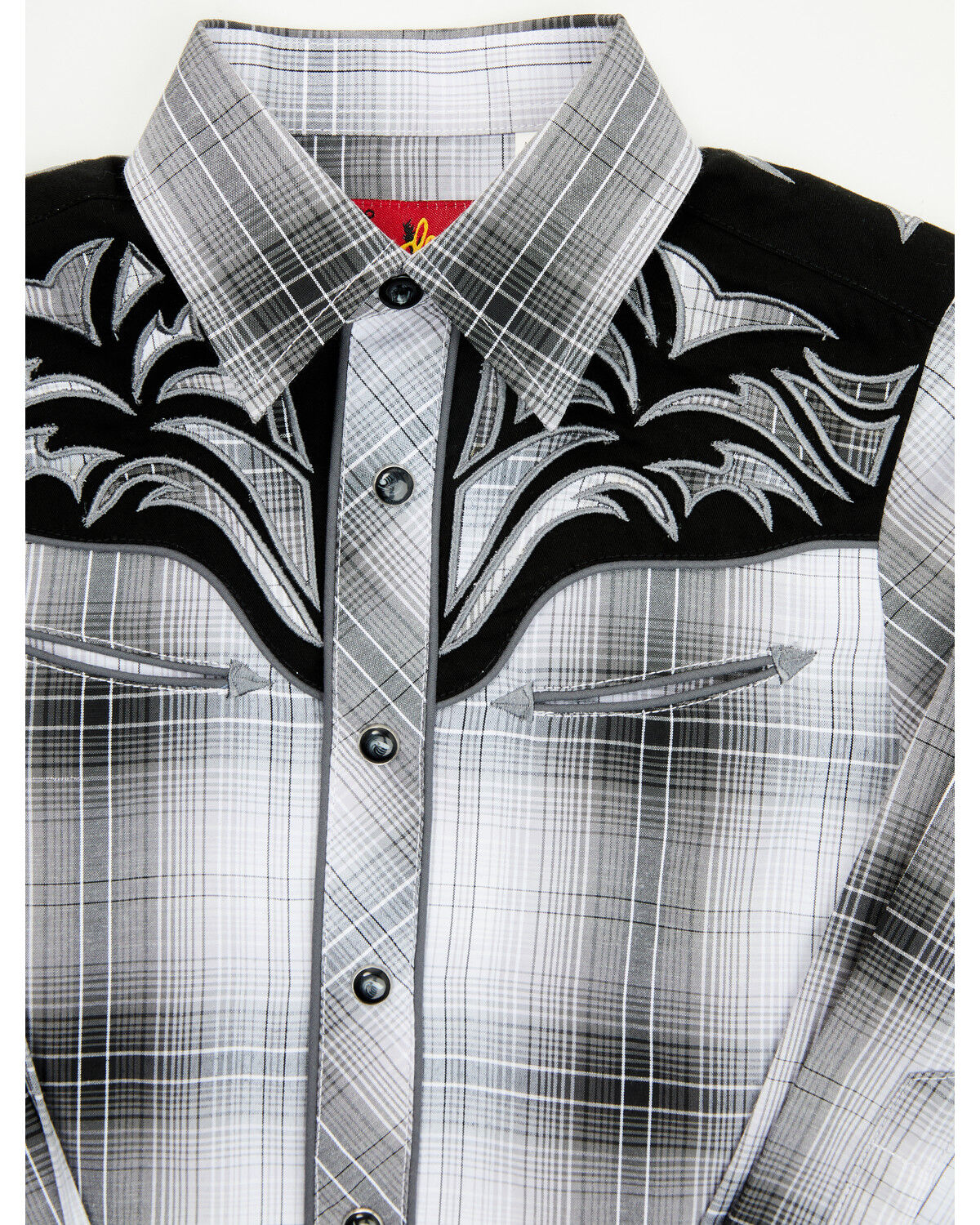 Image #2 - Rodeo Clothing Boys' Plaid Print Embroidered Long Sleeve Snap Western Shirt, Black/white, hi-res