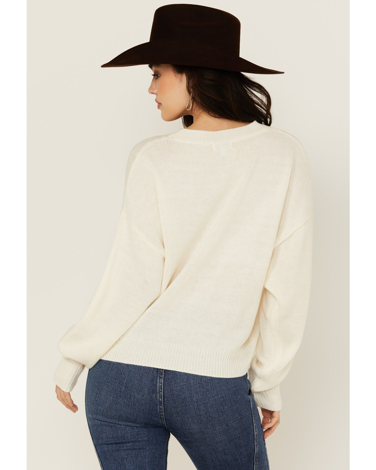 Image #4 - Wrangler Retro Women's Embroidered Boot Sweater, White, hi-res