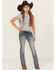Image #3 - Grace In LA Girls' Chevron Cactus Embroidered Bootcut Stretch Denim Jeans, Blue, hi-res