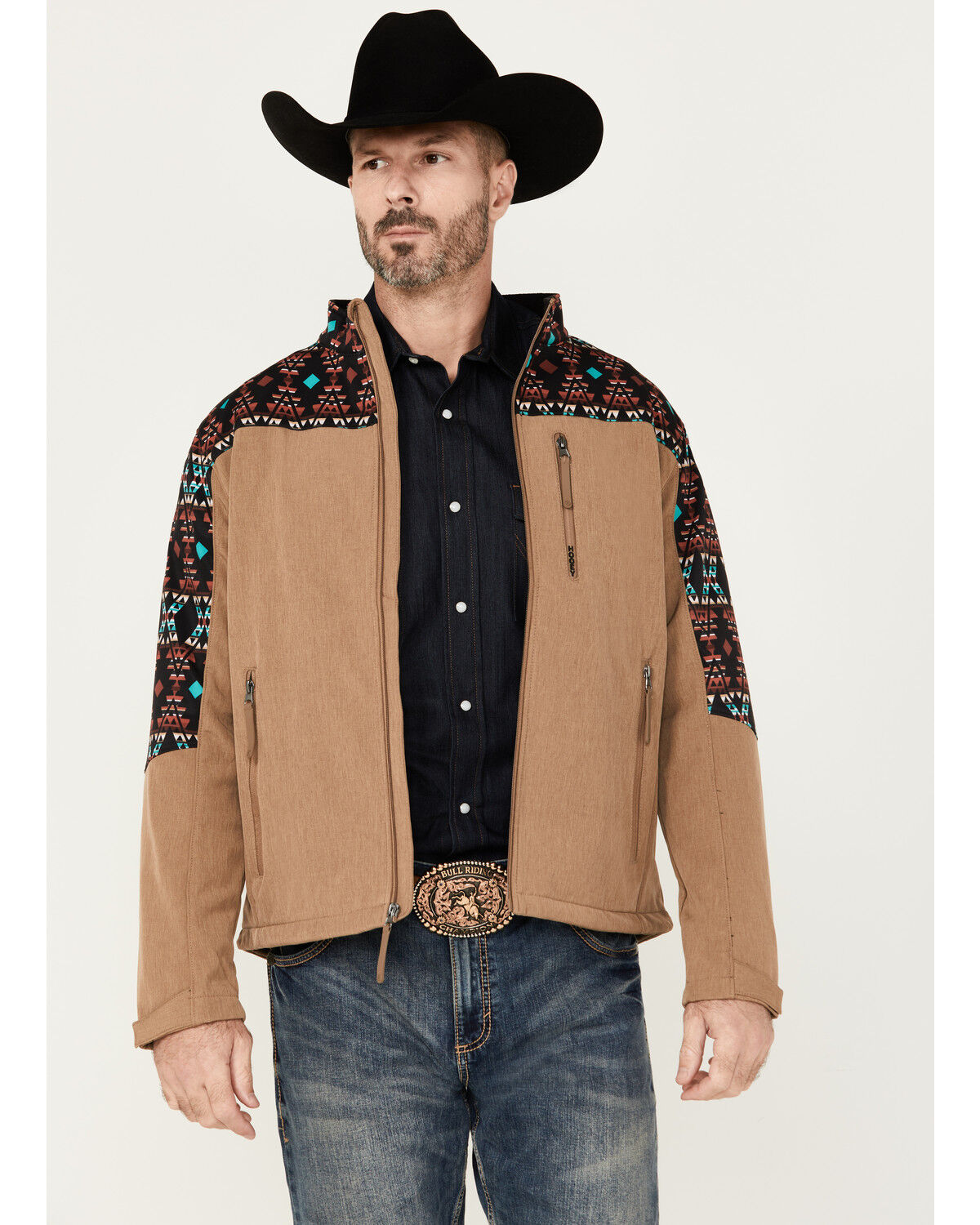Image #1 - Hooey Men's Southwestern Print Softshell Jacket, Tan, hi-res