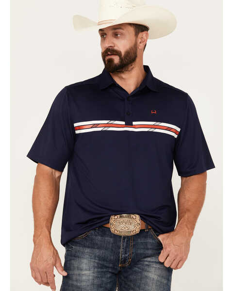 Cinch Men's Chest Striped Polo, Navy, hi-res