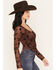Image #2 - Rock & Roll Denim Women's Western Print Long Sleeve Mesh Top, Brown, hi-res