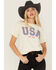 Image #1 - Youth in Revolt Women's USA EST. 1776 Short Sleeve Graphic Tee, White, hi-res