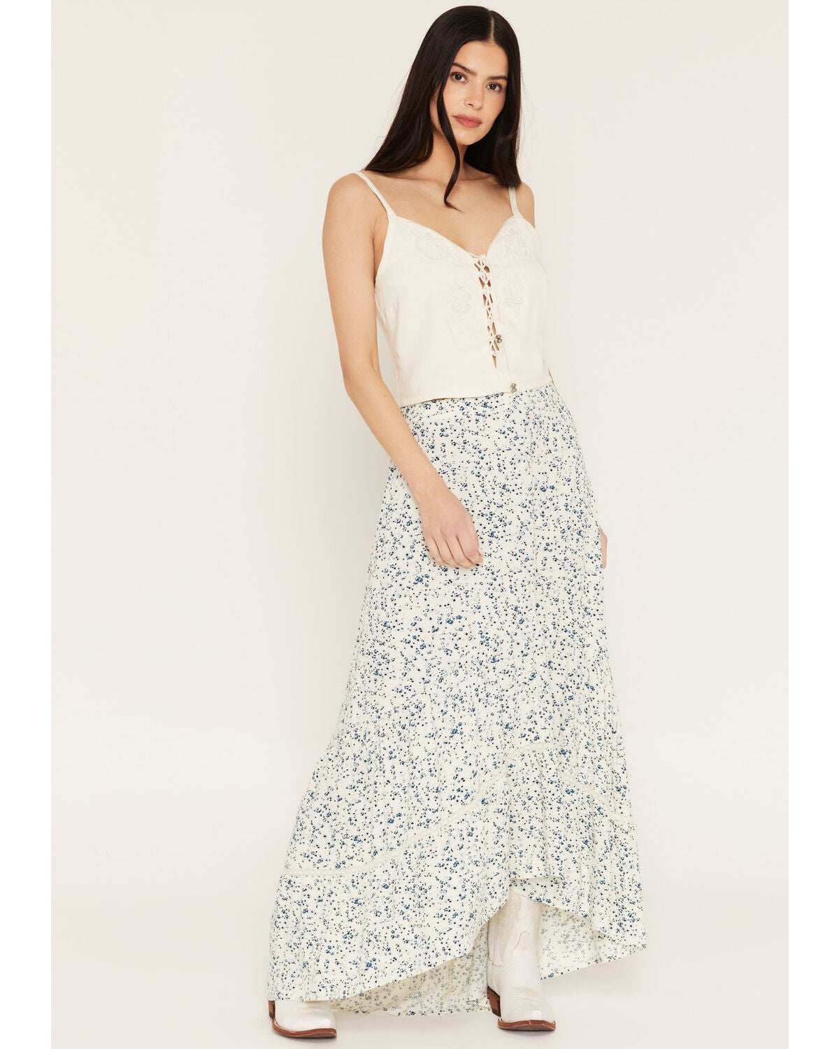 Idyllwind Women's Savanna Floral Print High-Low Maxi Skirt, Cream, hi-res