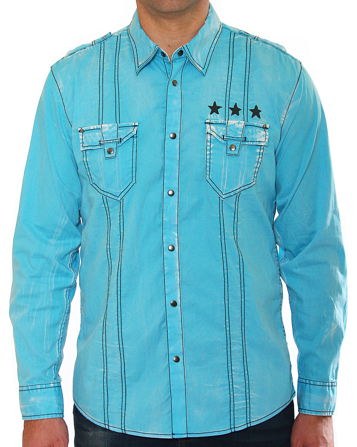 Image #1 - Austin Season Men's Embroidered Long Sleeve Western Shirt, Blue, hi-res