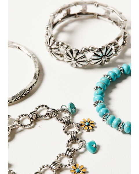 Image #2 - Shyanne Women's Desert Charm Flower Bracelets - 4-Piece Set , Silver, hi-res