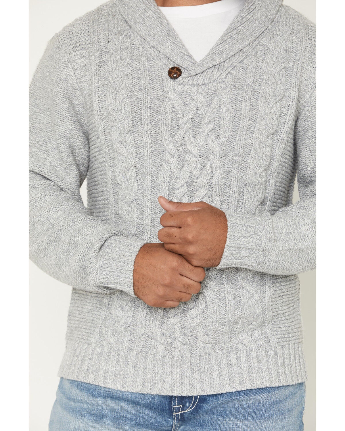 Image #3 - Cotton & Rye Men's Solid Cable Knit Sweater, Grey, hi-res