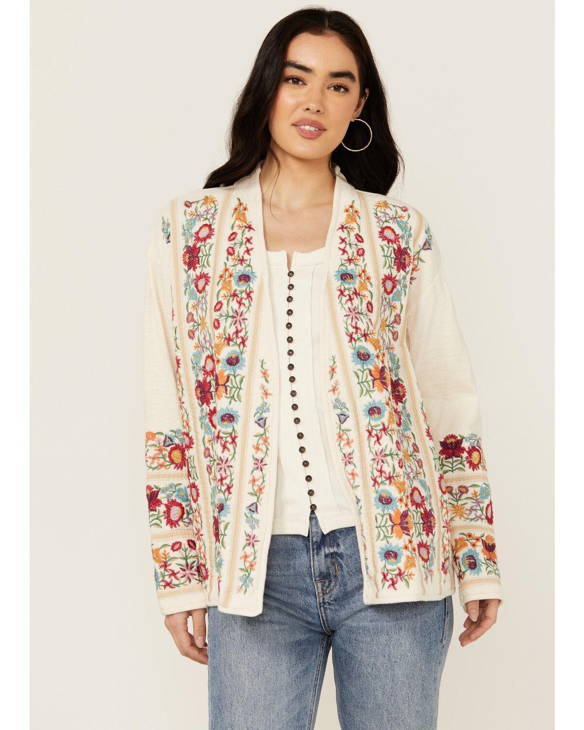 Image #1 - Johnny Was Women's Embroidered Floral Sweater, White, hi-res