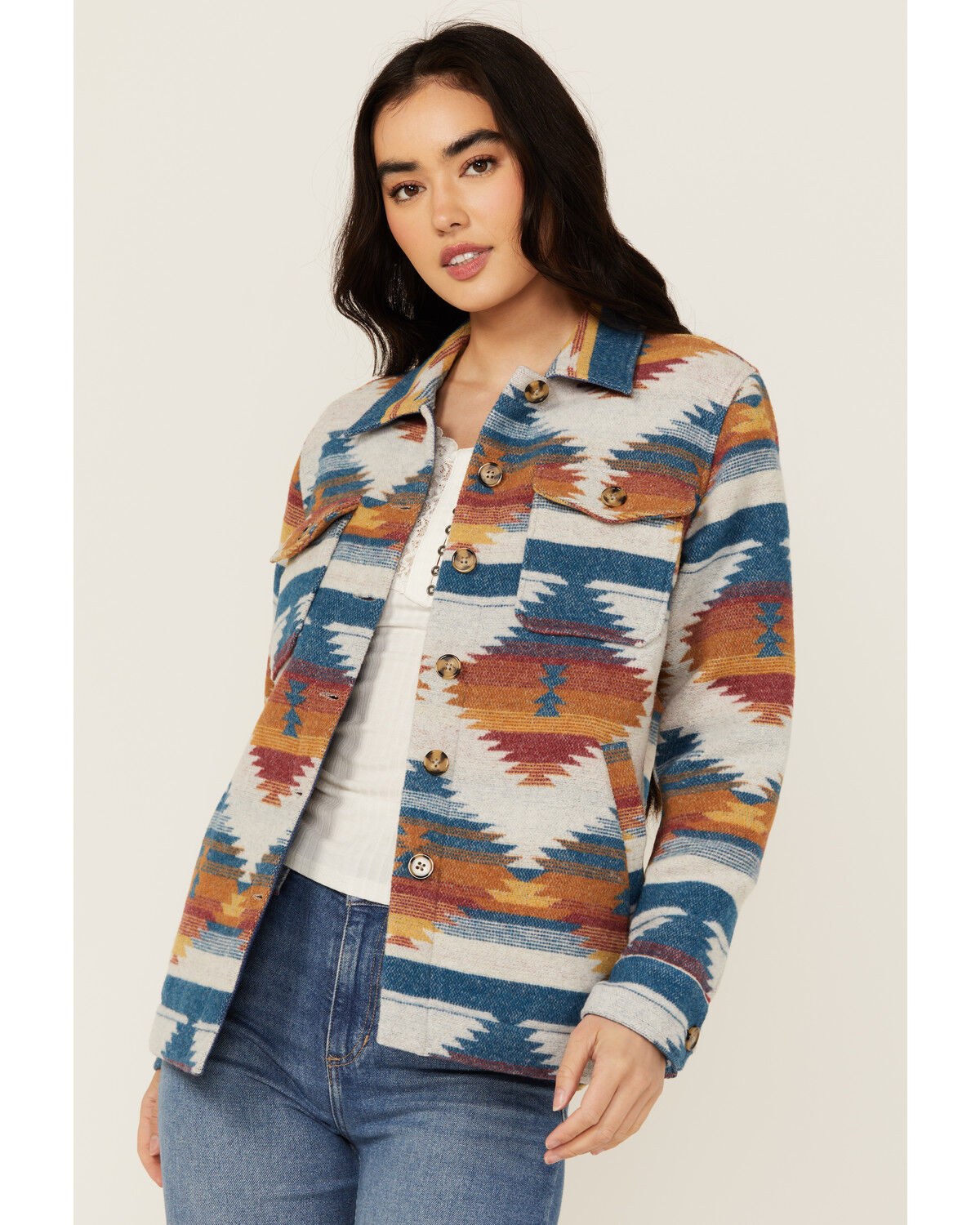 Image #1 - Idyllwind Women's Southwestern Print Shacket, Indigo, hi-res