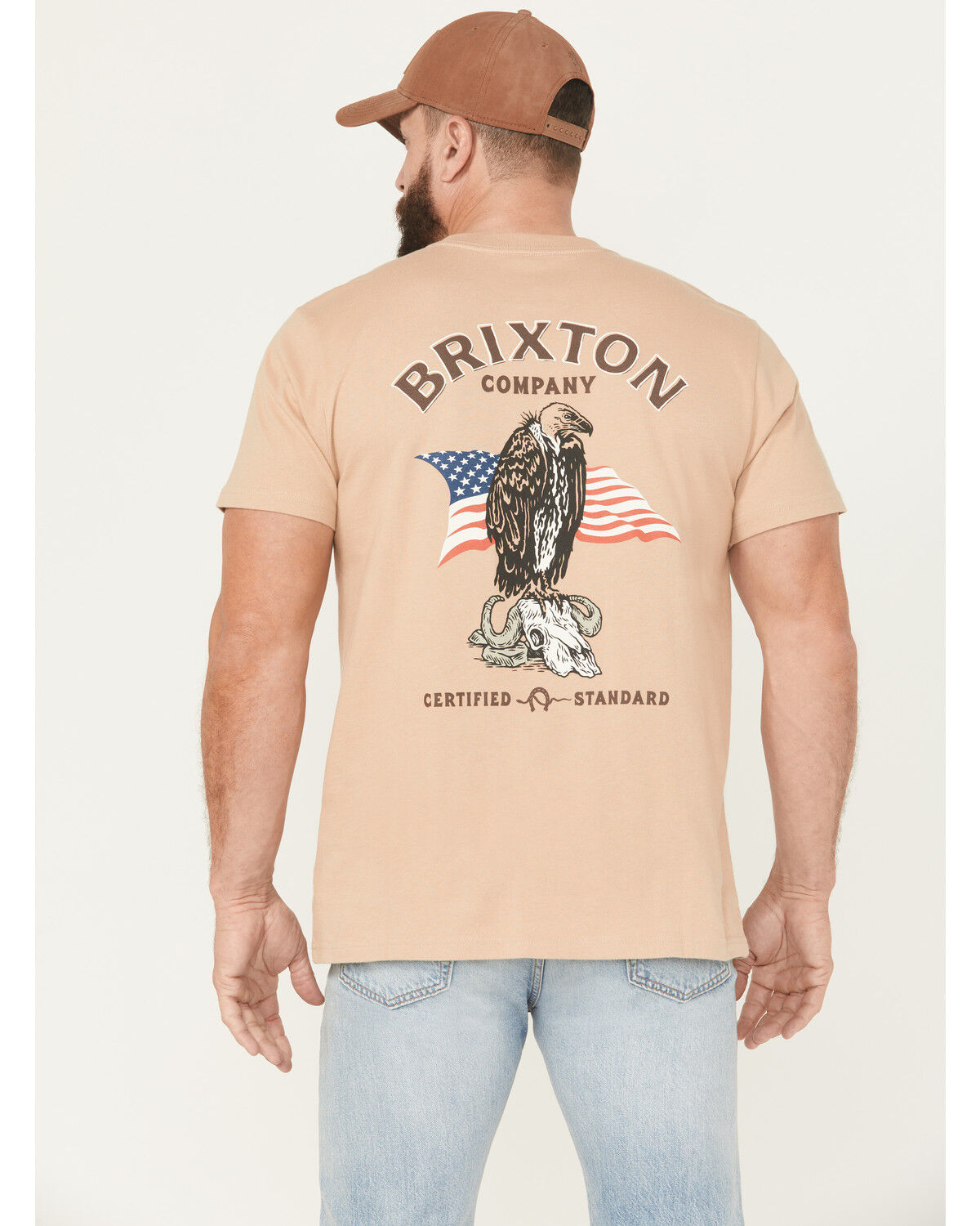 Image #1 - Brixton Men's Boot Barn Exclusive Vulture Culture Short Sleeve Graphic T-Shirt, Sand, hi-res