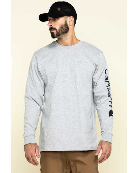 Image #2 - Carhartt Men's Loose Fit Heavyweight Long Sleeve Logo Graphic Work T-Shirt, Hthr Grey, hi-res