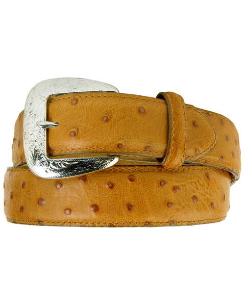 Image #1 - Tony Lama Men's Ostrich Print Leather Belt - Reg & Big, Cognac, hi-res