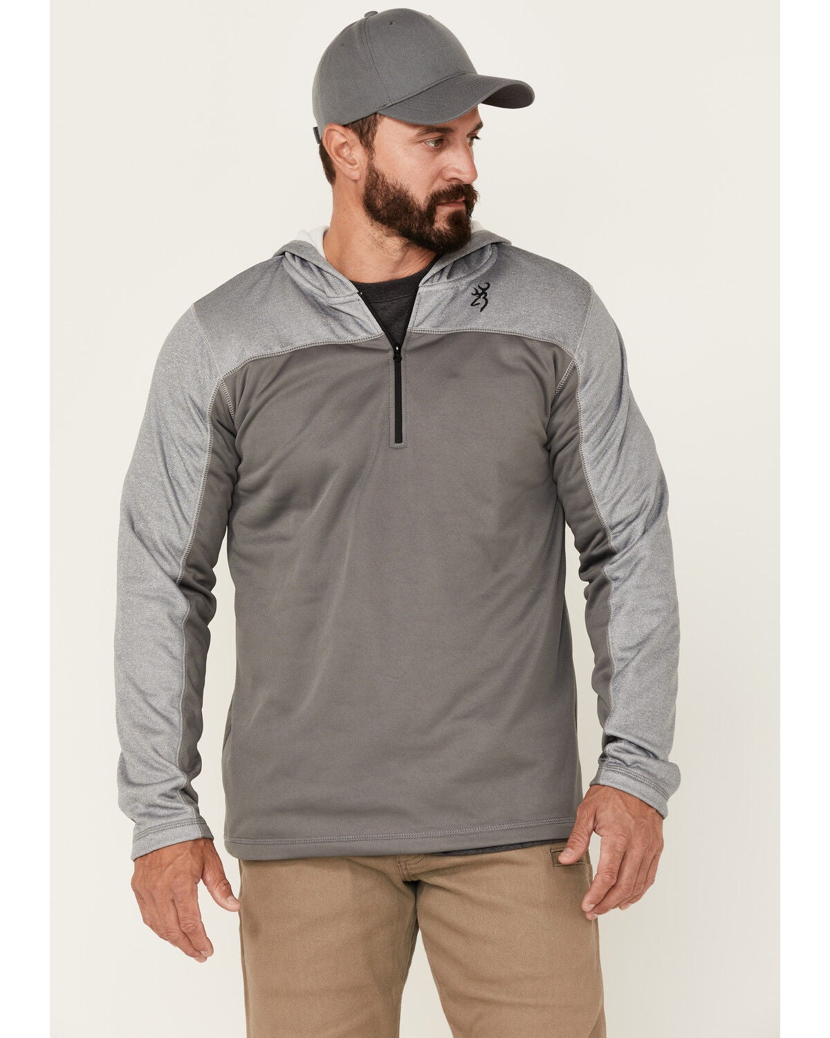 Image #1 - Browning Men's Gray Hayes 1/4 Zip Front Hooded Pullover, , hi-res