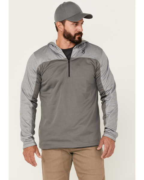 Browning Men's Grey Hayes 1/4 Zip Front Hooded Sweatshirt, Grey, hi-res