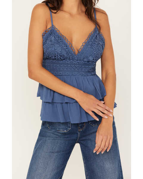 Image #3 - Tempted Women's Crochet Tiered Crop Cami, Blue, hi-res