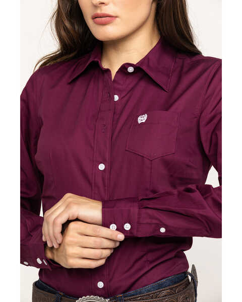 Image #4 - Cinch Women's Burgundy Button-Down Long Sleeve Western Shirt , Burgundy, hi-res