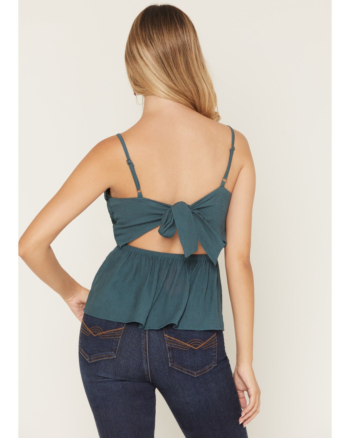 Image #4 - Shyanne Women's Crochet Front Sleeveless Top, Teal, hi-res