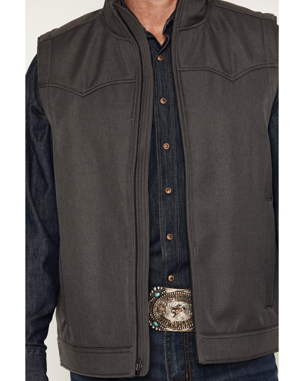 Image #3 - Cinch Men's Bonded Solid Concealed Carry Softshell Vest, Charcoal, hi-res