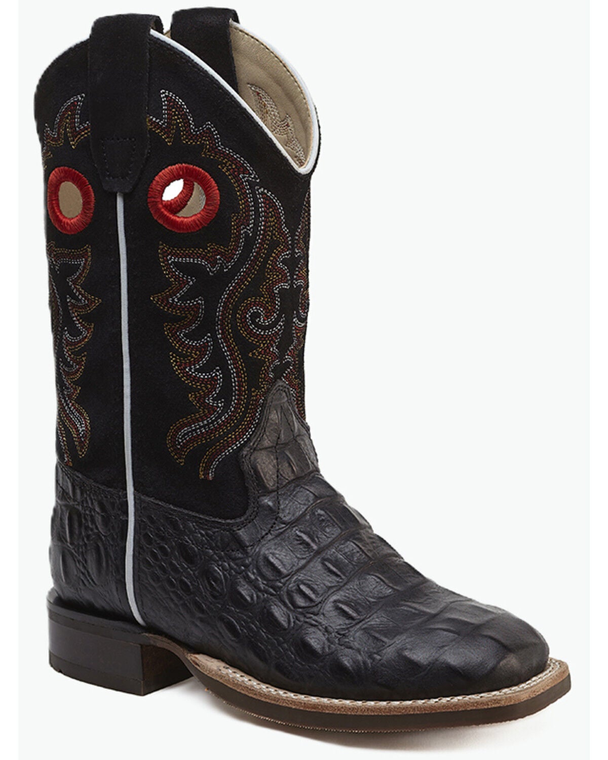 Old West Little Boys' Faux Alligator Western Boots - Broad Square Toe, Black, hi-res