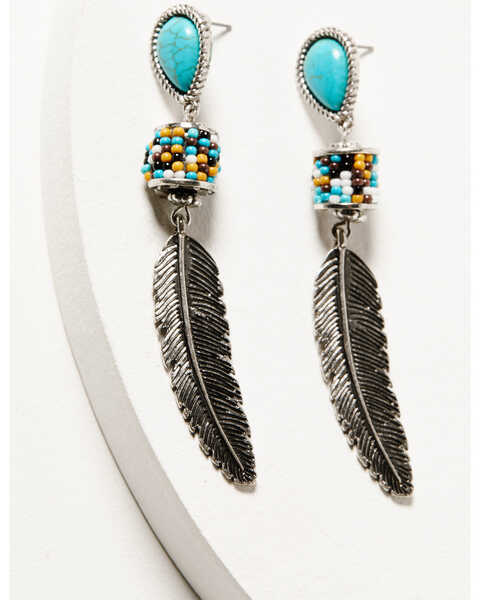 Shyanne Women's Desert Charm Feather Beaded Earrings, Silver, hi-res
