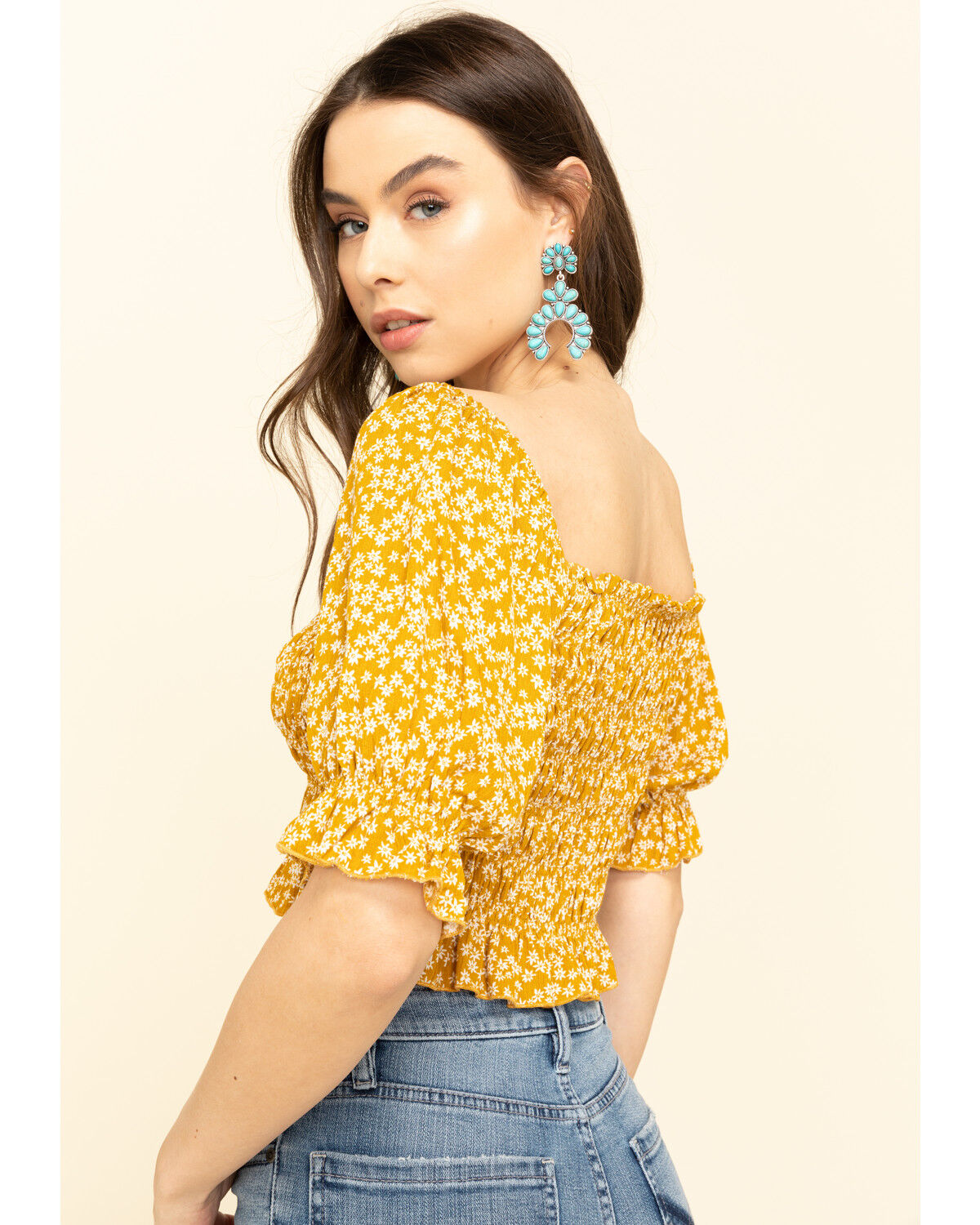 Image #2 - Loveriche Women's Floral Print Smocked Crop Top, , hi-res