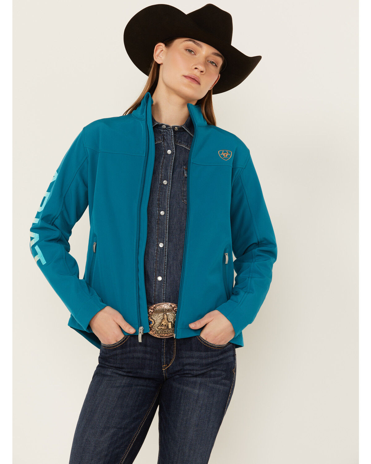 Image #1 - Ariat Women's Team Logo Softshell Jacket, Turquoise, hi-res