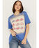 Image #1 - Bohemian Cowgirl Women's Bleach Americana Hats Short Sleeve Graphic Tee, Blue, hi-res