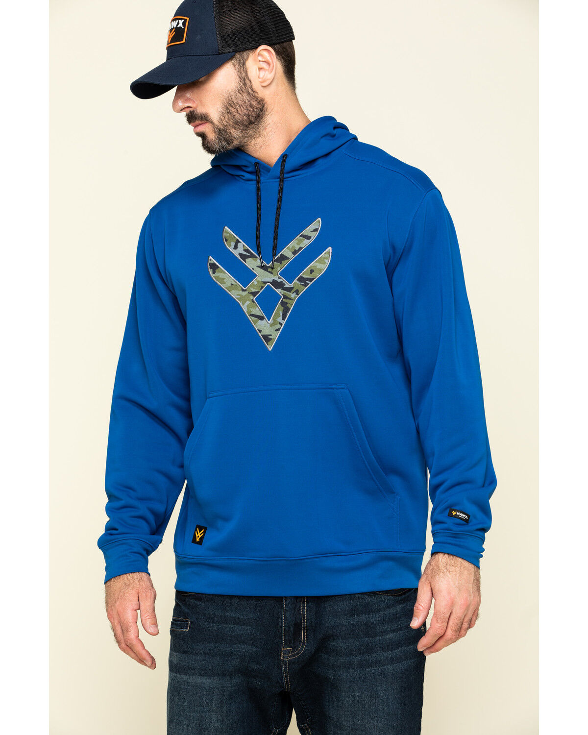 Image #1 - Hawx Men's Tech Logo Hooded Work Sweatshirt, Blue, hi-res