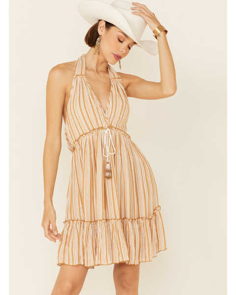 Band of Gypsies Women's Ivory Striped Open Back Dress, Ivory, hi-res