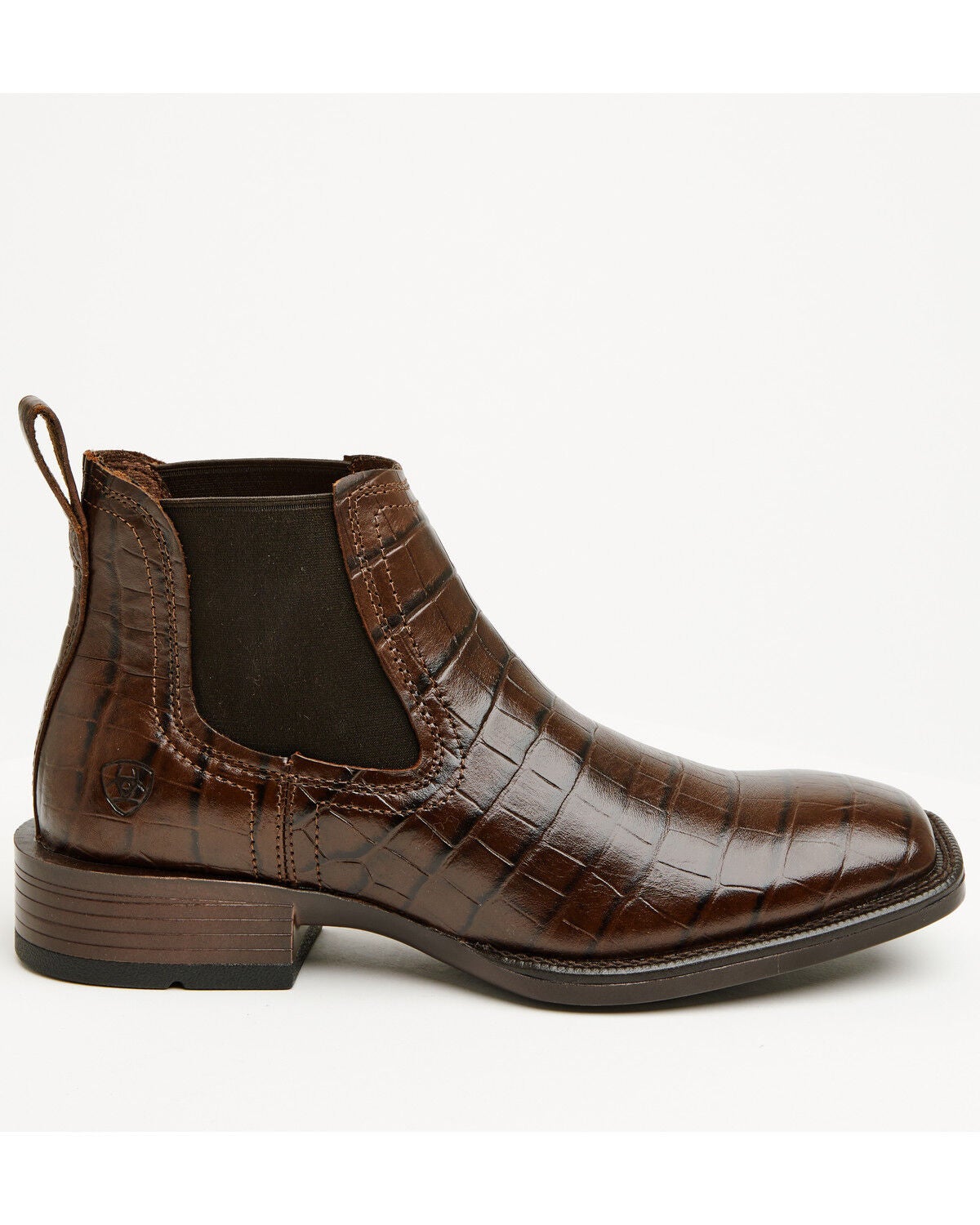 Image #2 - Ariat Men's Booker Crocodile Print Chelsea Boots - Broad Square Toe, Chocolate, hi-res