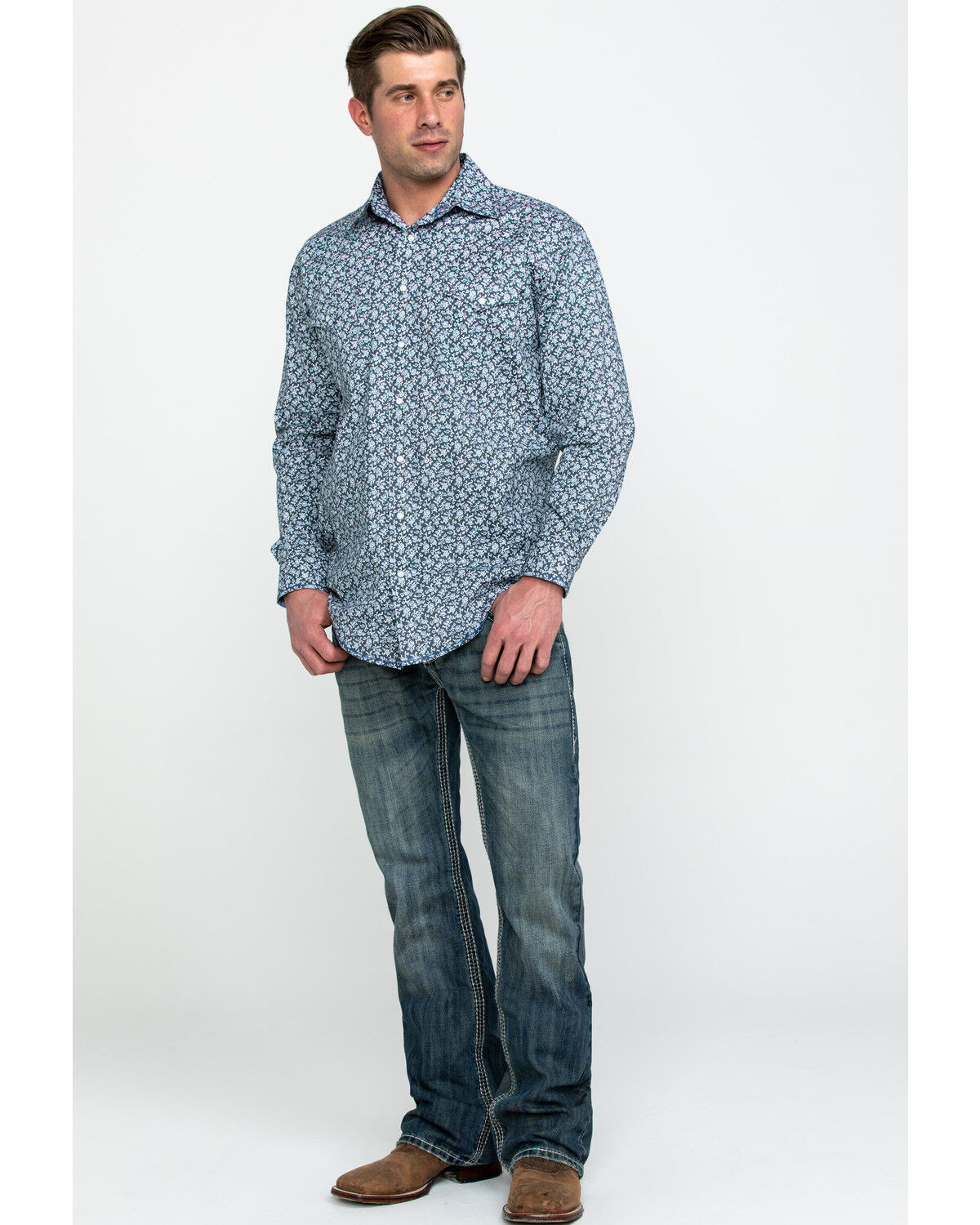 Image #6 - Rough Stock By Panhandle Men's Langunita Vintage Print Long Sleeve Western Shirt, Grey, hi-res