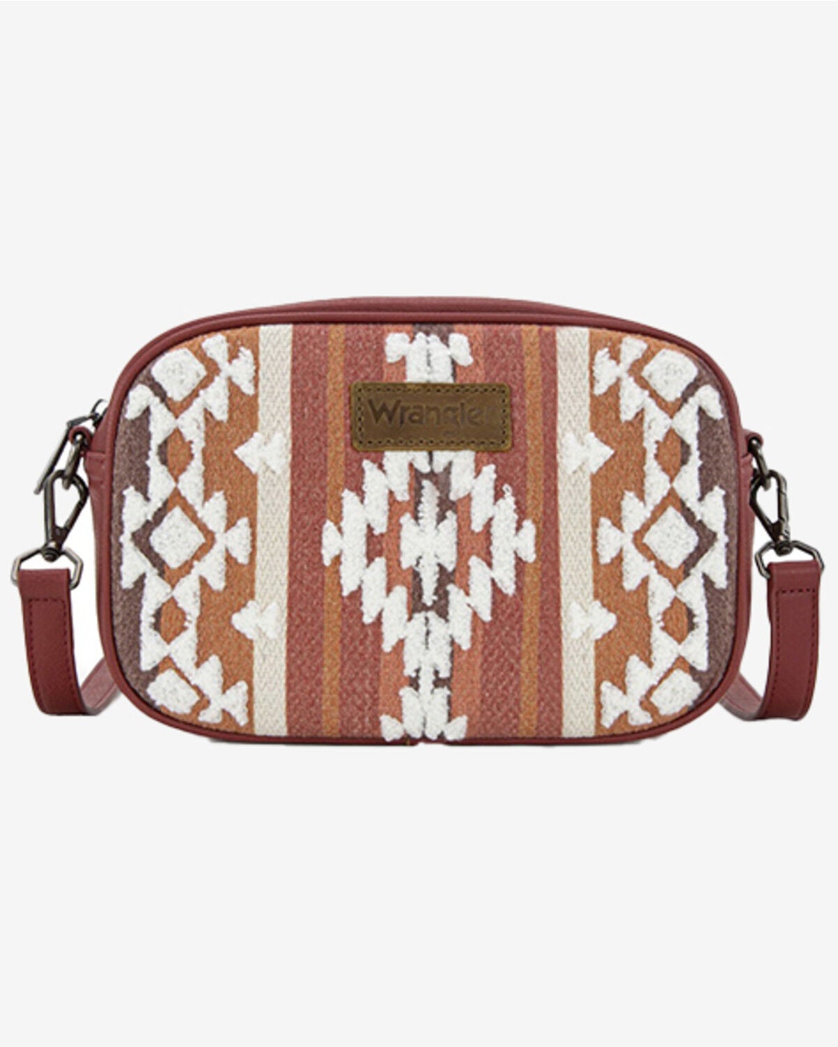 Image #1 - Wrangler Women's Sherpa Southwestern Print Canvas Crossbody Bag, Burgundy, hi-res