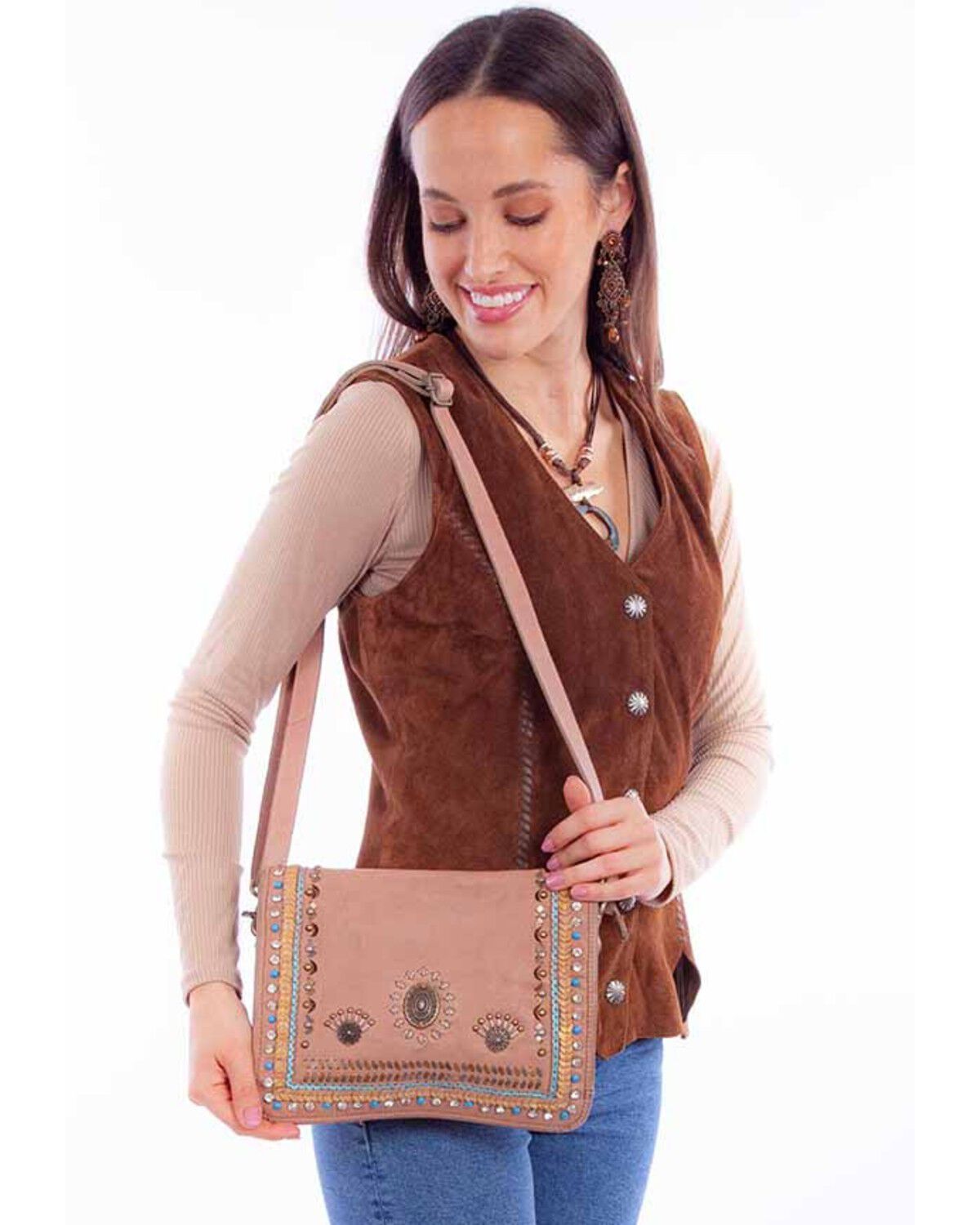 Image #1 - Scully Women's Braided and Studded Crossbody, Sand, hi-res
