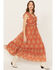 Image #1 - Flying Tomato Women's Ruffle Trim Printed Maxi Dress, Rust Copper, hi-res