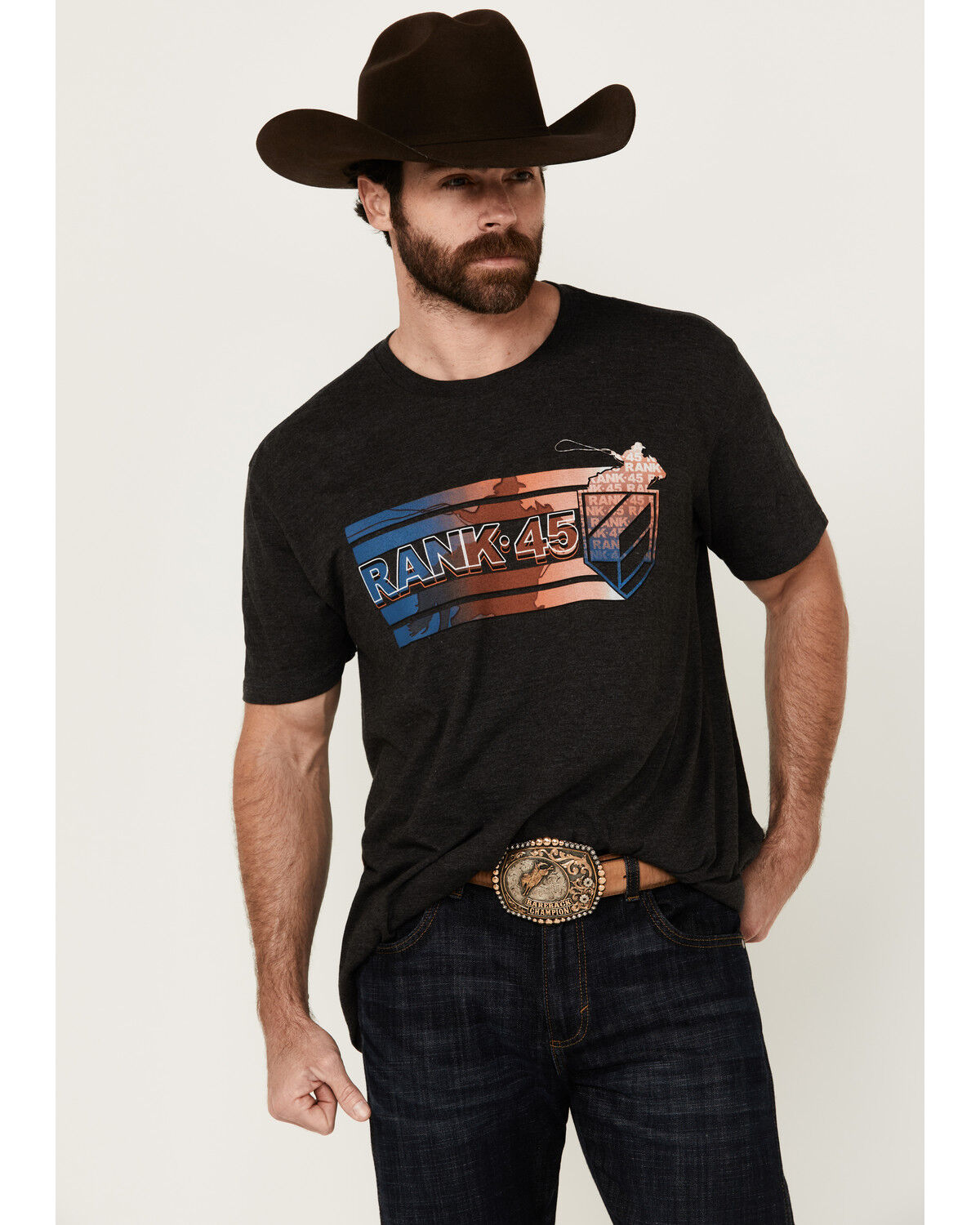 Image #1 - RANK 45® Men's Just Ride Short Sleeve Logo Graphic T-Shirt, Charcoal, hi-res