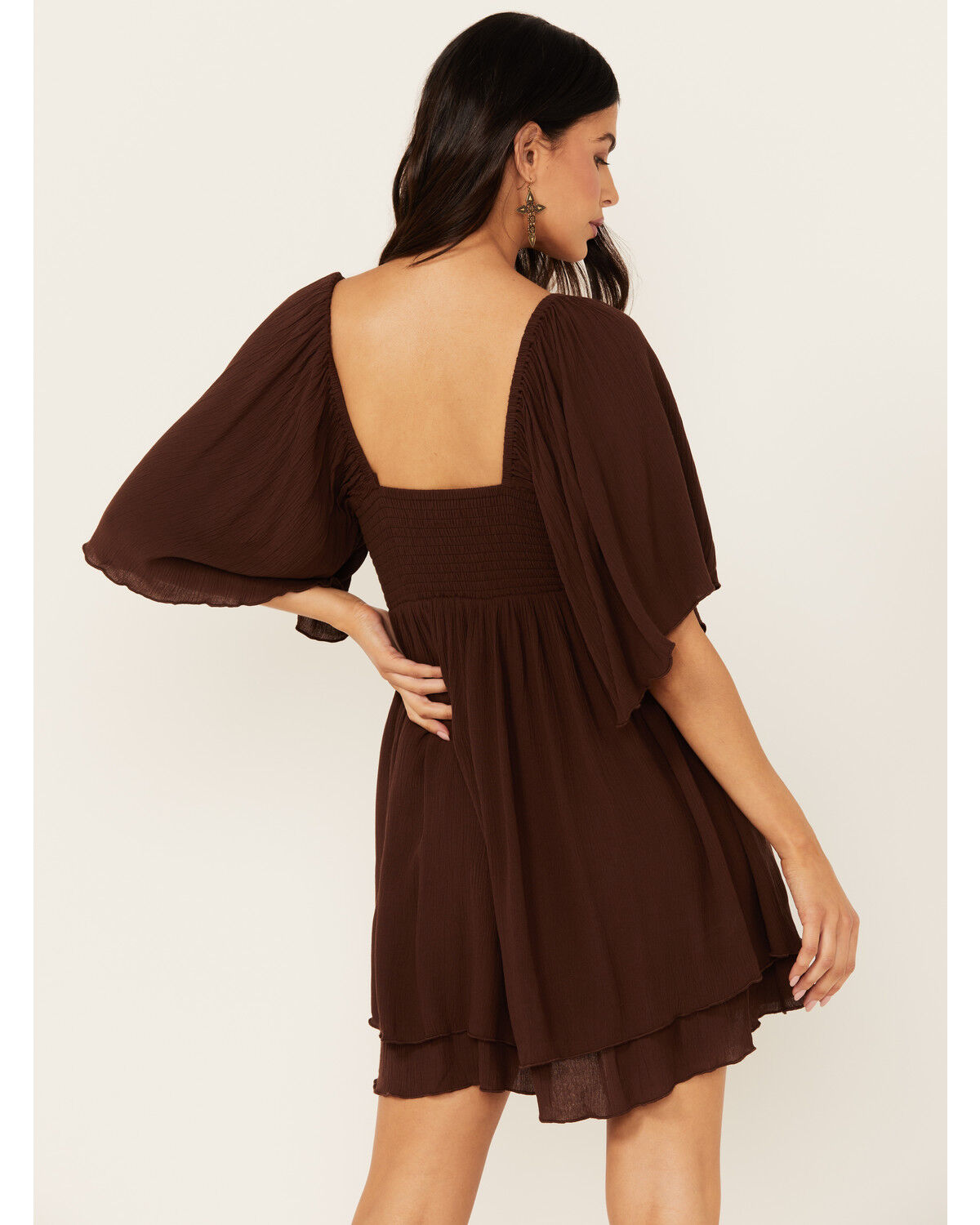 Image #4 - Shyanne Women's Embroidered Mesh Crinkle Mini Dress, Dark Brown, hi-res