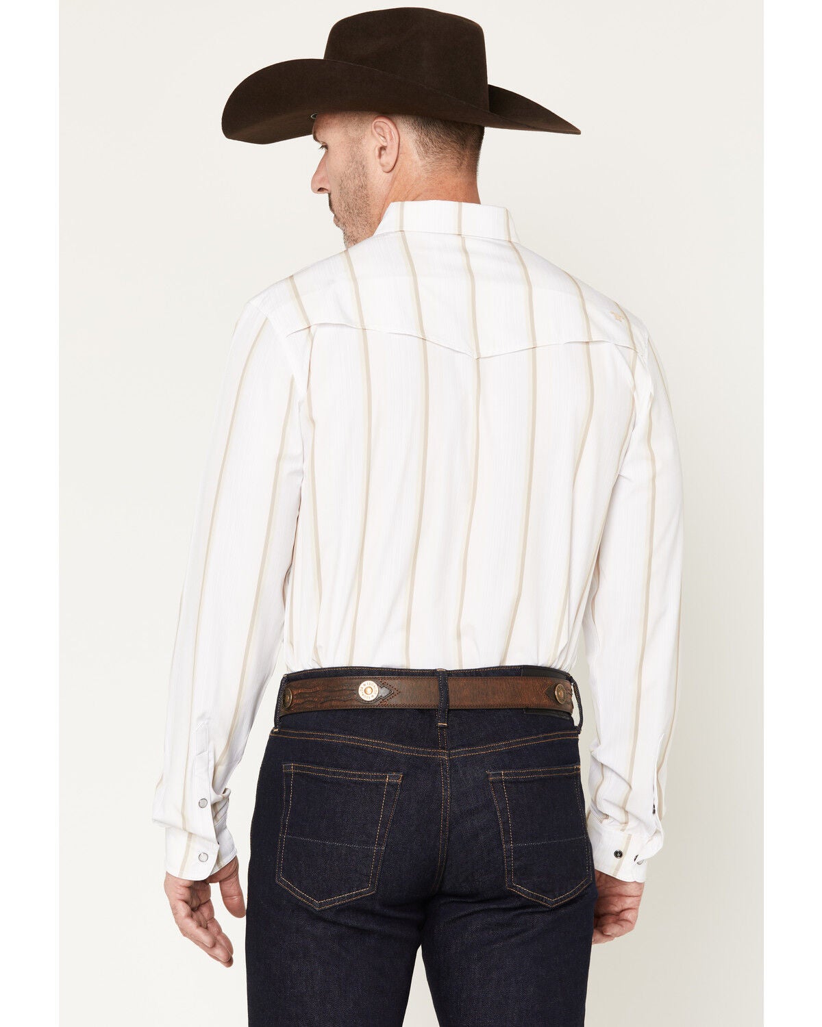 Image #4 - Ferrell Men's Tristan Tek Striped Long Sleeve Pearl Snap Stretch Western Shirt, Cream, hi-res