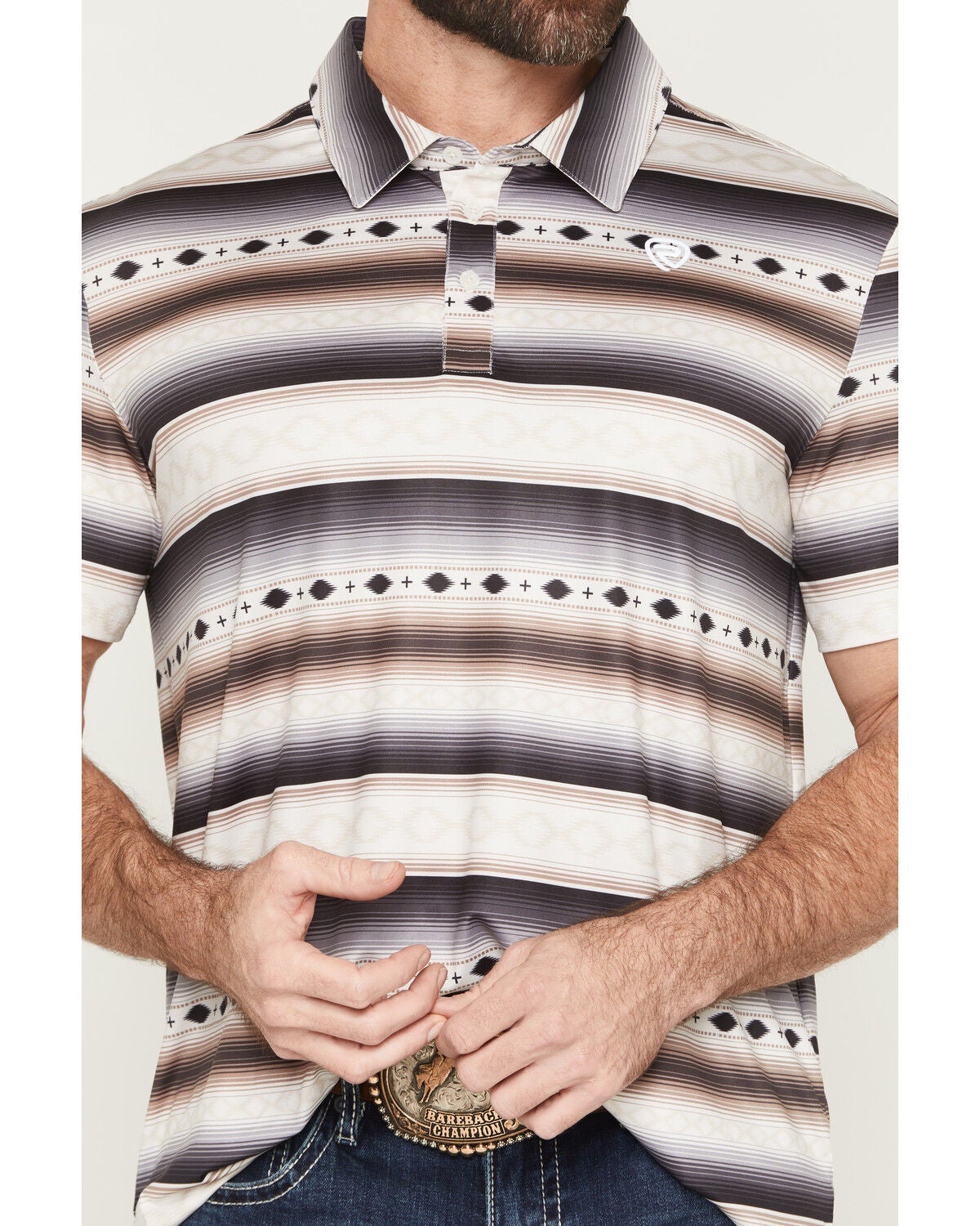 Image #3 - Rock & Roll Denim Men's Southwestern Striped Short Sleeve Button-Down Polo, Natural, hi-res