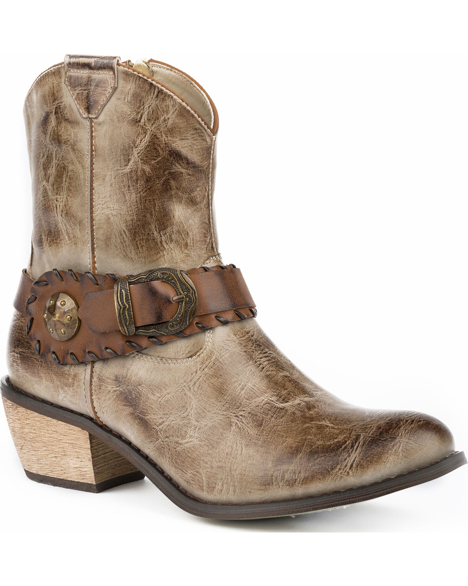 Image #1 - Roper Women's Mae Buckle Strap Fashion Boots - Round Toe, Tan, hi-res