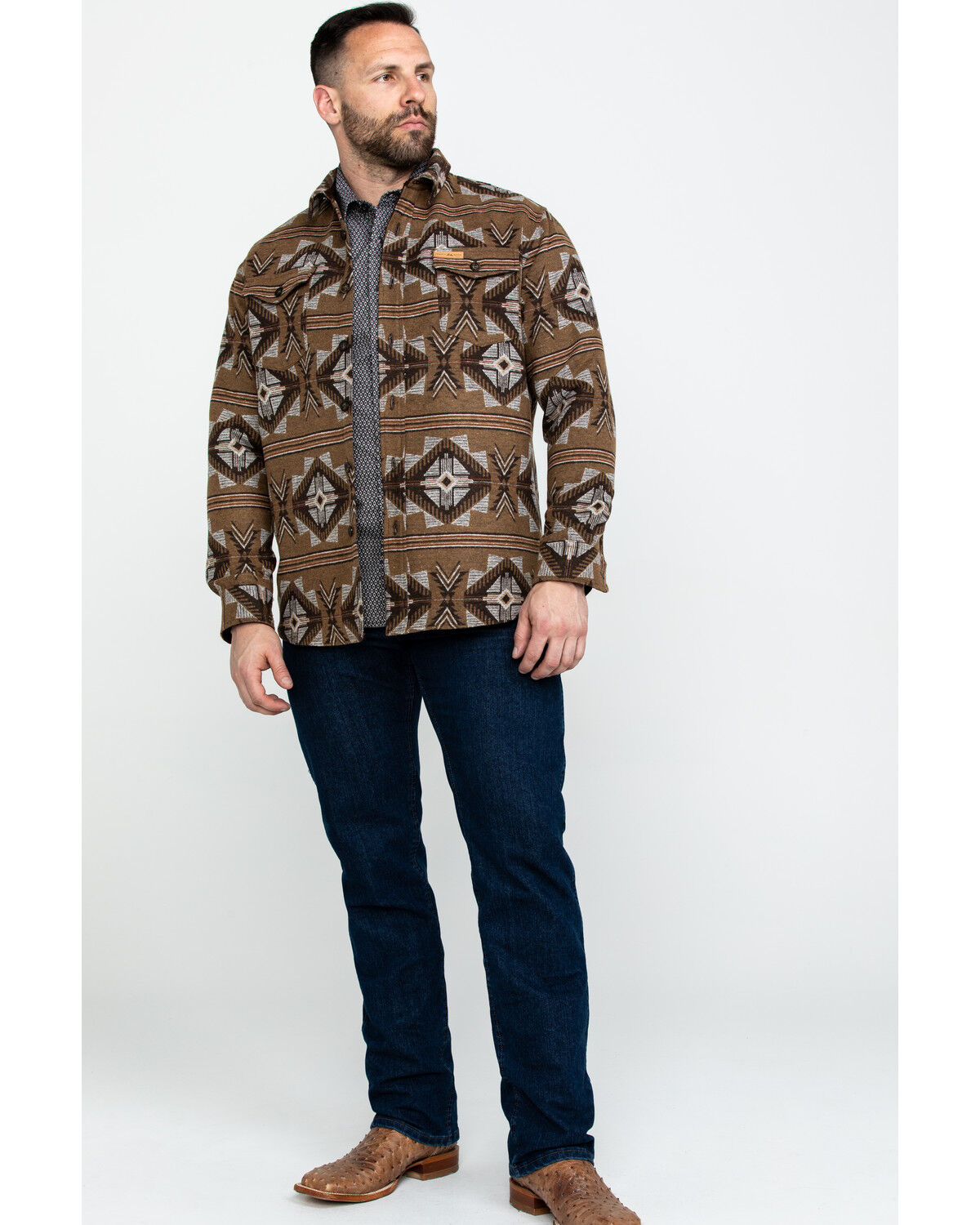 Image #6 - Powder River Outfitters Men's Southwestern Jacquard Shirt Jacket, Brown, hi-res
