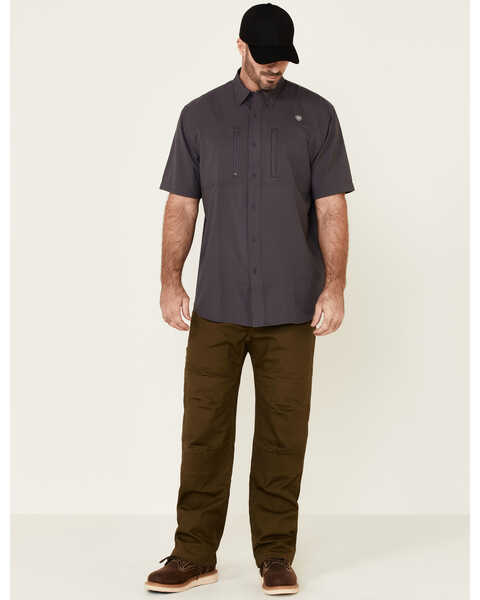Image #2 - Ariat Men's Charcoal VentTek Solid Short Sleeve Button Western Shirt - Big , Charcoal, hi-res