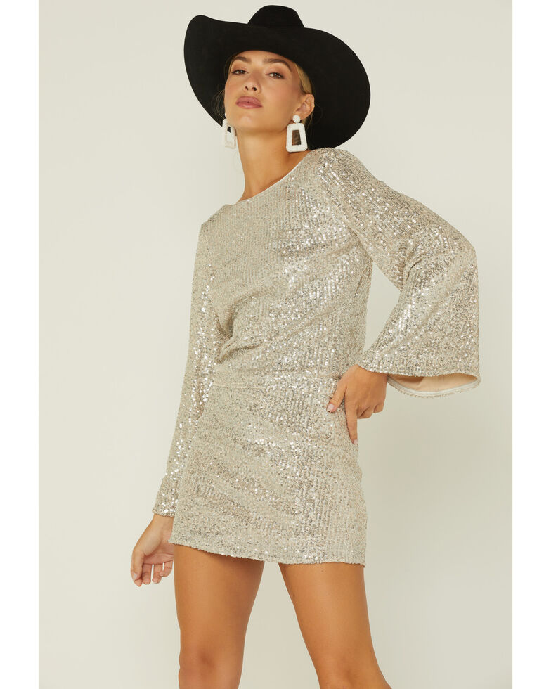 By Together Women's Sequin Flare Dress, Gold, hi-res