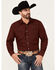 Image #1 - Roper Men's Printed Long Sleeve Pearl Snap Western Shirt, Wine, hi-res