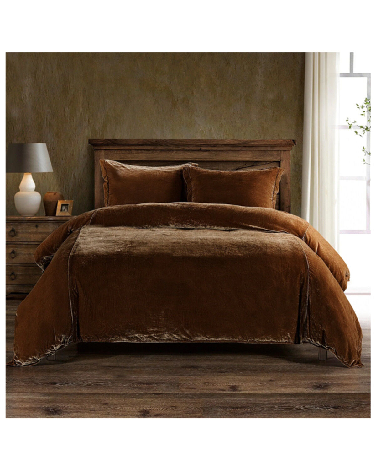 Image #1 - HiEnd Accents Copper Stella Faux Silk & Velvet Super King Duvet Cover Set, Copper, hi-res