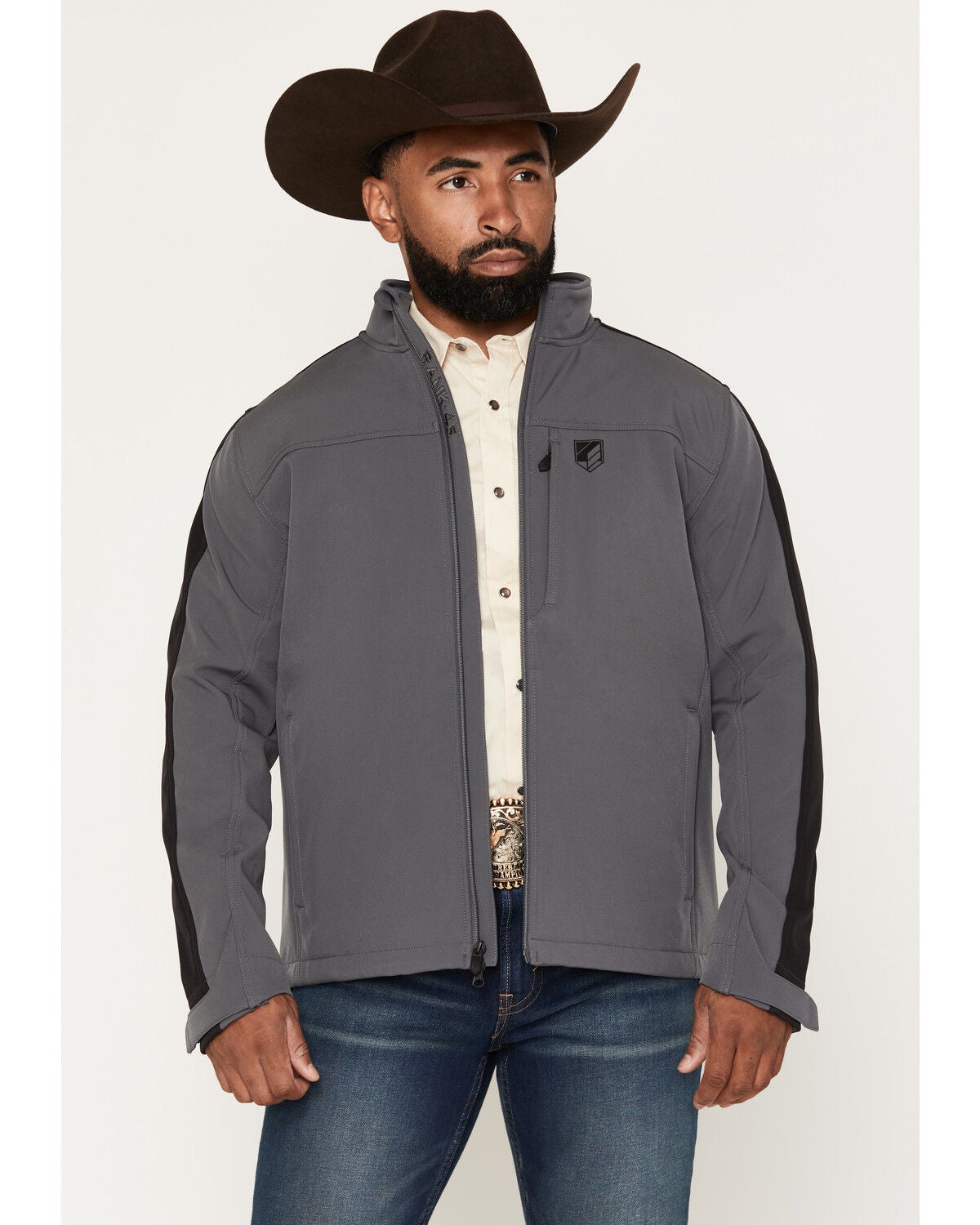 Image #1 - RANK 45&reg; Men's Bandana Color Block Softshell Jacket, Charcoal, hi-res