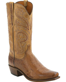 Lucchese Men's Handmade Nathan Smooth Ostrich Leather Western Boots - Snip Toe, Lt Brown, hi-res