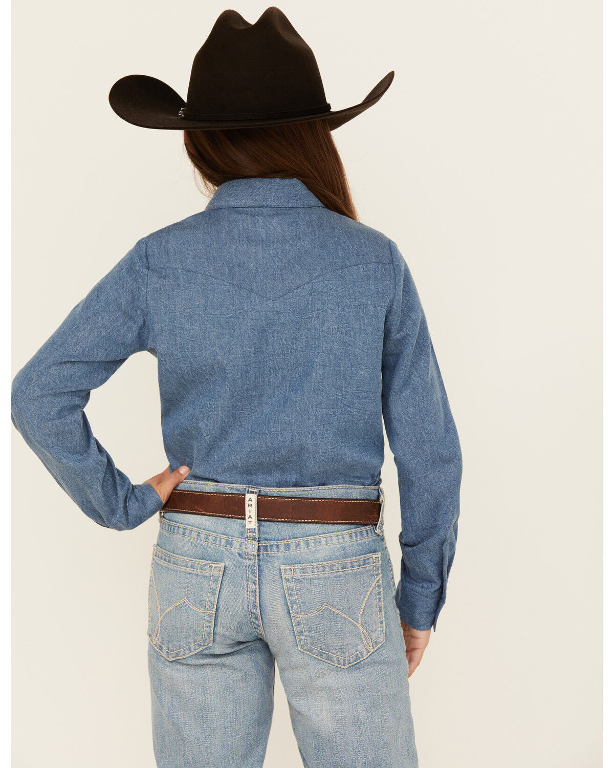 Image #4 - Roper Girls' Western Long Sleeve Button-Down Denim Shirt, Blue, hi-res