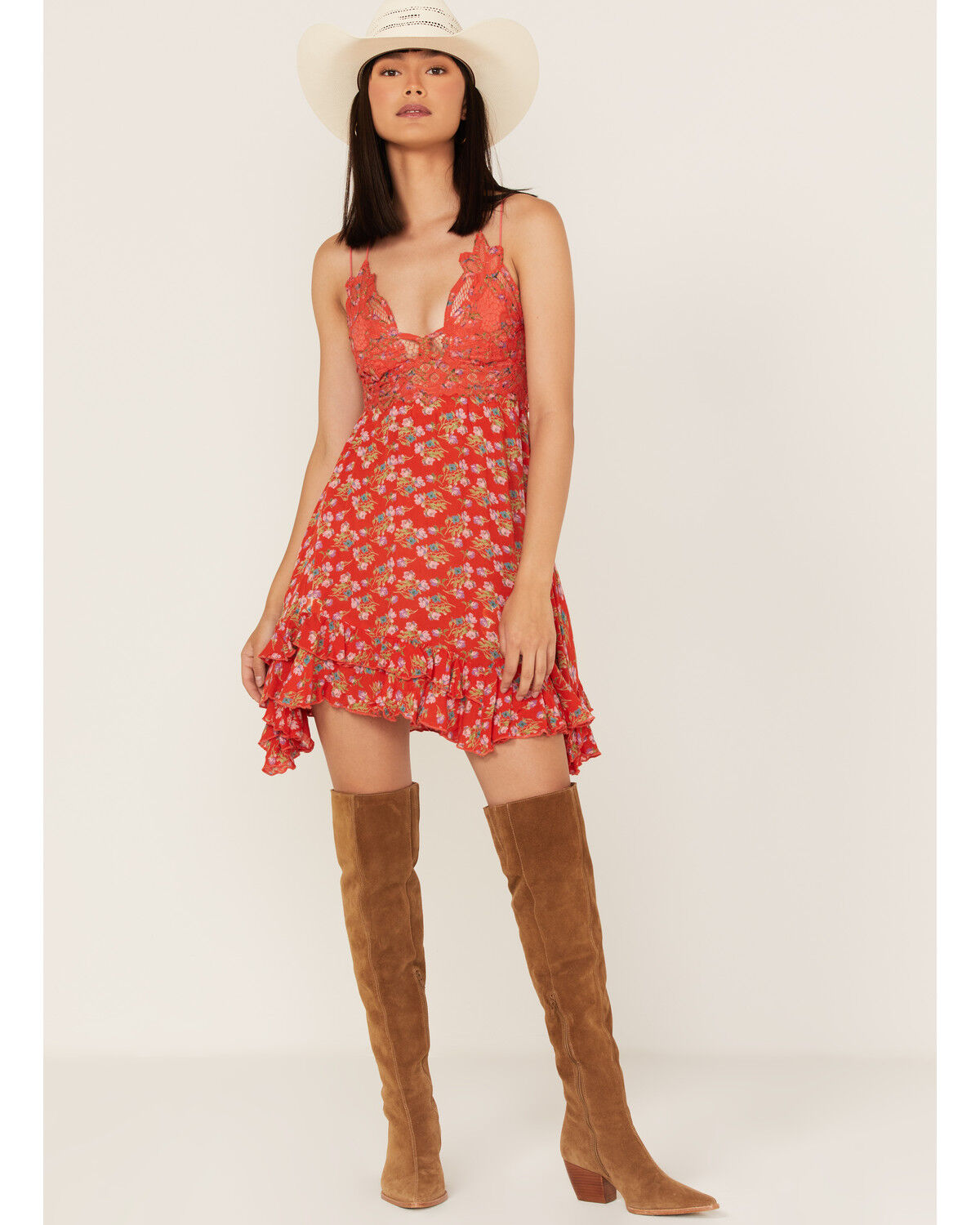 Image #2 - Free People Women's Adella Floral Print Sleeveless Slip Mini Dress, Red, hi-res