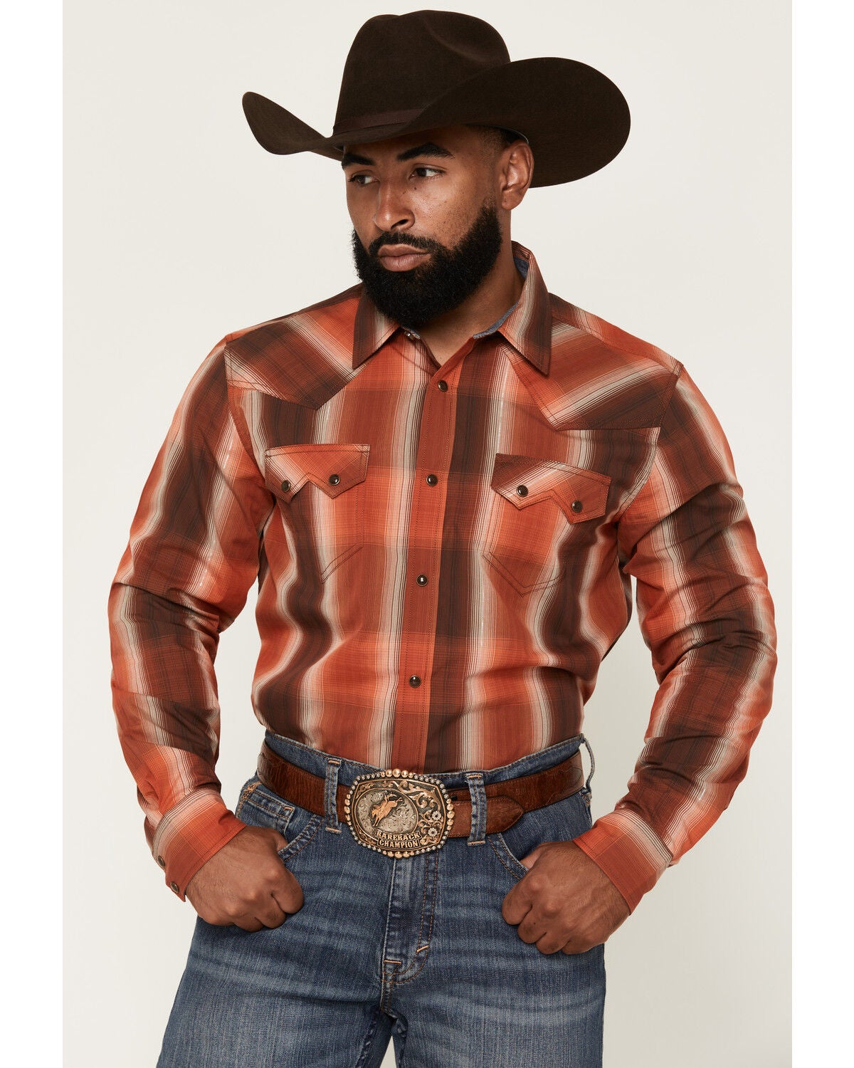 Cody James Men's Lure Lurex Plaid Print Long Sleeve Snap Stretch Western Shirt, Red, hi-res