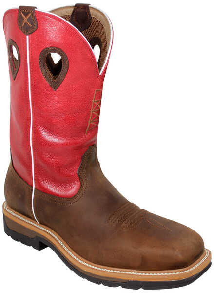 Twisted X Men's Red Waterproof Lite Western Work Boots - Composite Toe , Distressed, hi-res